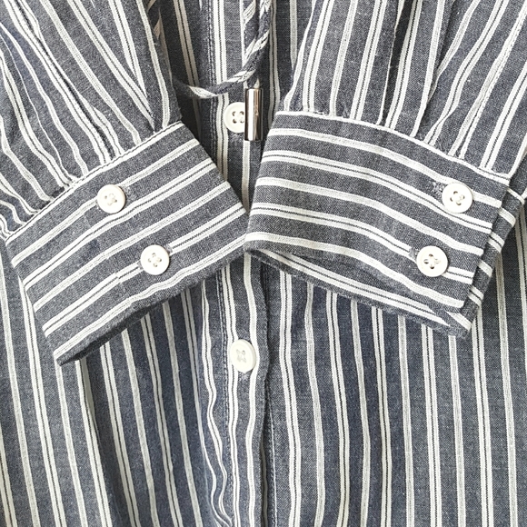 French Connection Cotton Blue White Stripe Shirtdress Jacket Small Nautical - Picture 8 of 12